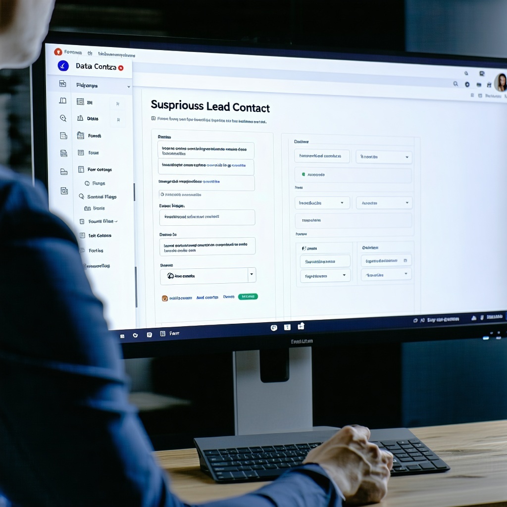 Business User Reviewing Form Submissions with Data Anomalies on ScreenShows someone verifying suspicious lead data or incomplete contact records hinting at what Fortza flags behind the scenes