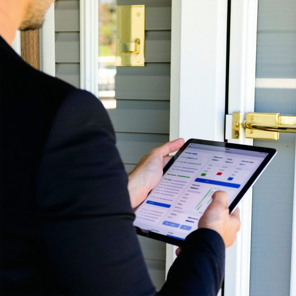 Salesperson Entering Data on a Tablet During a DoortoDoor VisitIllustrates the origin point of potential fraud  when sales reps input fake or inflated leads-1